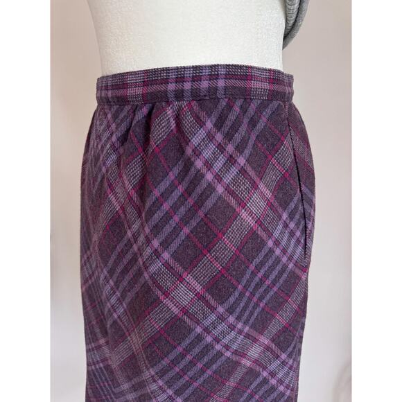 Vintage 80s Pendleton Purple Plaid Wool Skirt L - Picture 7 of 10